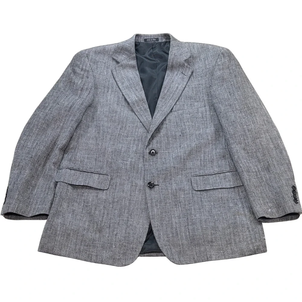 Stafford Mens 42R Gray Herringbone‎ 100% Silk Two Button Blazer Sport Coat
